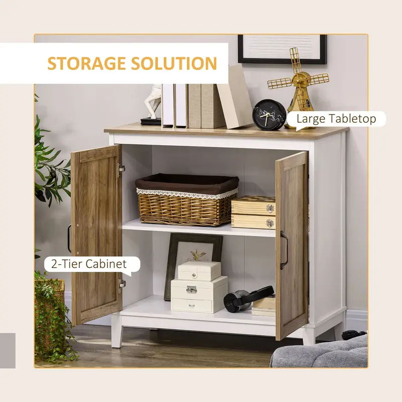 HOMCOM Farmhouse Storage Cabinet, Sideboard Storage Cupboard with Double Doors and Shelves for Kitchen, Bedroom, Living room, Distressed Wood Grain 3