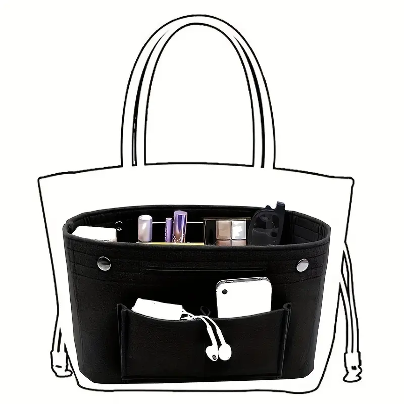 Casual Handbag Organizer Insert - Lightweight Fabric Tote Organizer with Multi-Pocket Design for Long Handle Bags