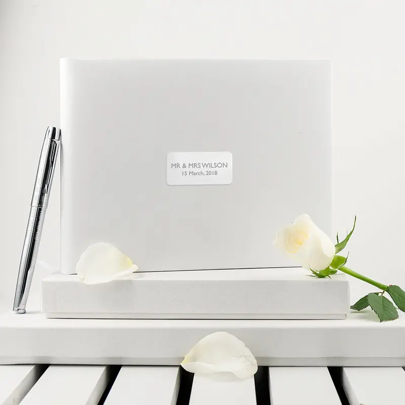 Personalised White Leather Wedding Guest Book 2