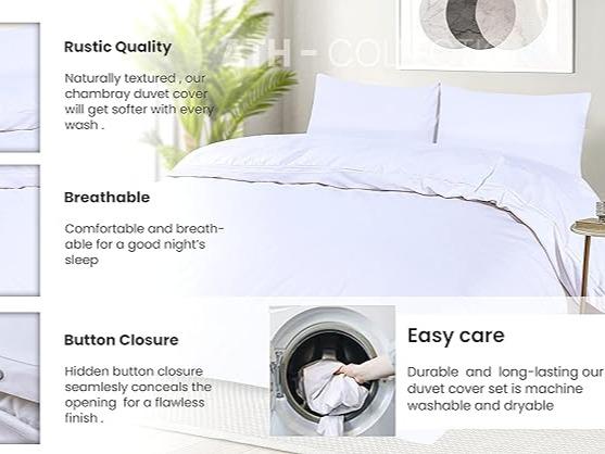 100% Long Staple Soft Cotton Duvet Cover Bedding Set, Single, Double, King, Super King Size Egyptian Cotton Duvet Set with Pillow Cases Cotton Breathable King Size 3
