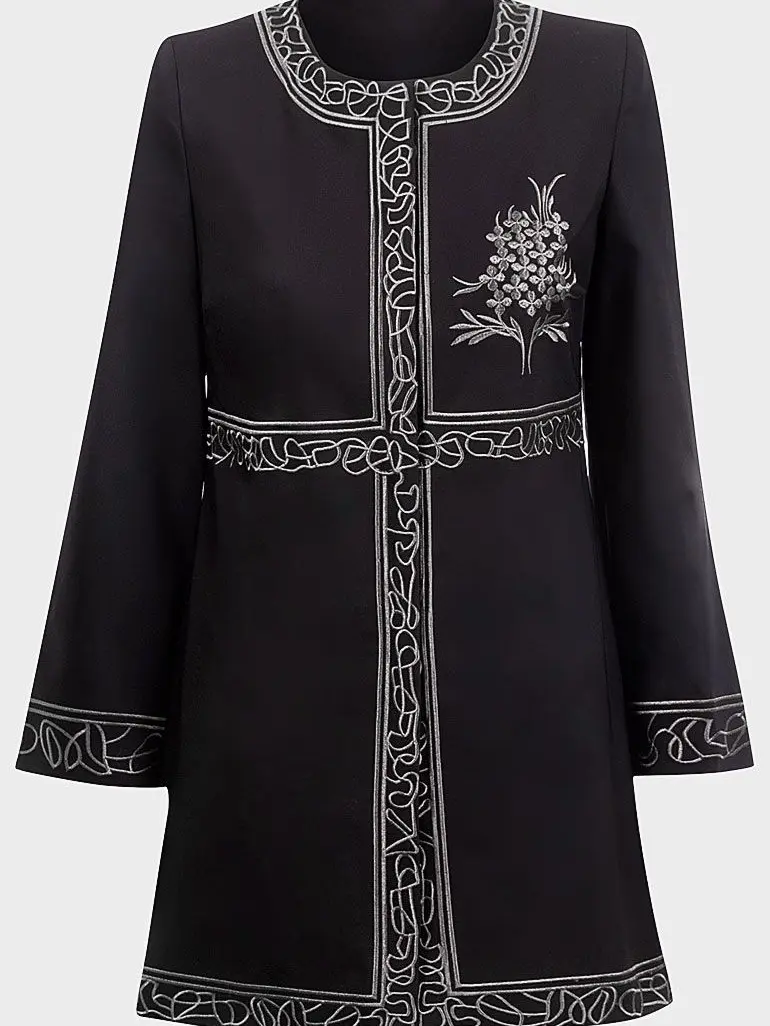 Turkish Coat Black White Collarless A Line Ladies Coat