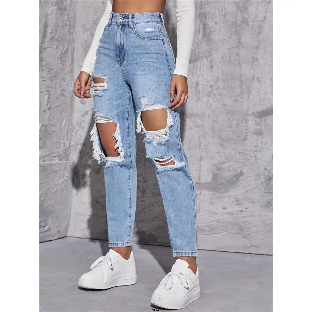 High waist EZwear tiktok straight ripped jeans