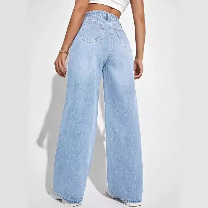 Women Jeans Denim Y2k Pants Wide Leg Long Pant High Waist Loose Casual Mom Straight Trousers Elegant Splice Autumn Winter 1