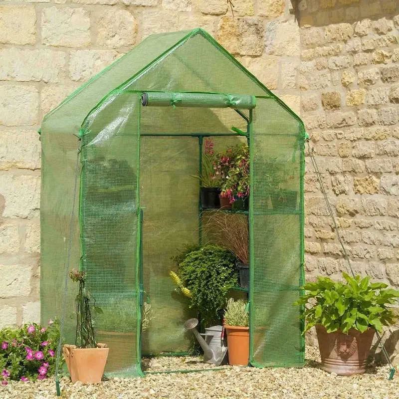 Walk In Greenhouse Compact Green House with 4 Shelves and Weatherproof PE Plastic Cover Plant House/Grow House for Garden and Outdoor Roll up Zip Panel Door Easy No Tool Assembly 2