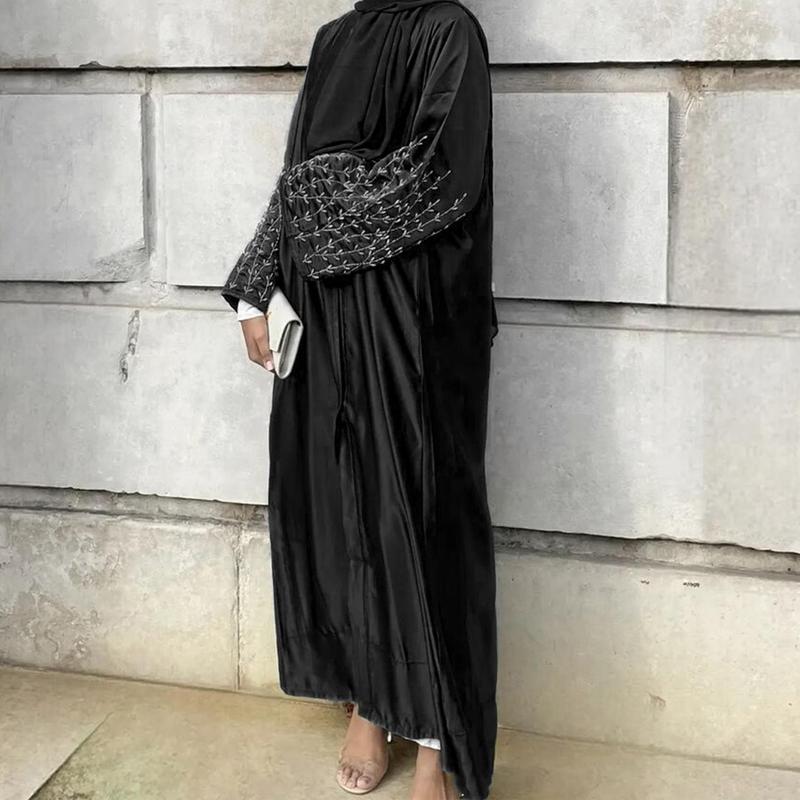 HS1024 1pcs Satin Cardigan Handmade Beaded Dress Abaya 5
