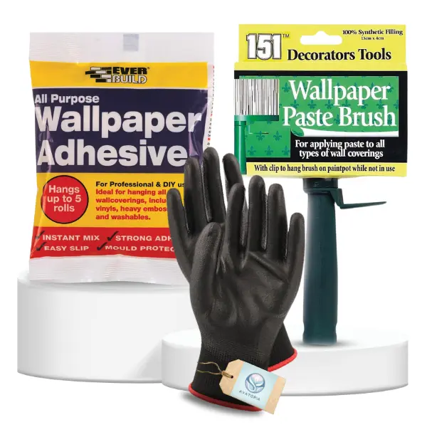 Everbuild All Purpose Wallpaper Adhesive Kit with Paste Brush & Nylon Work Gloves for Bedroom Wallpaper