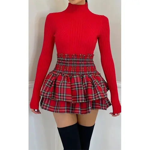Ladie Frill Mini RARA Skirt Women Tartan Check Pleated Gathered Short Mini Skirt 1