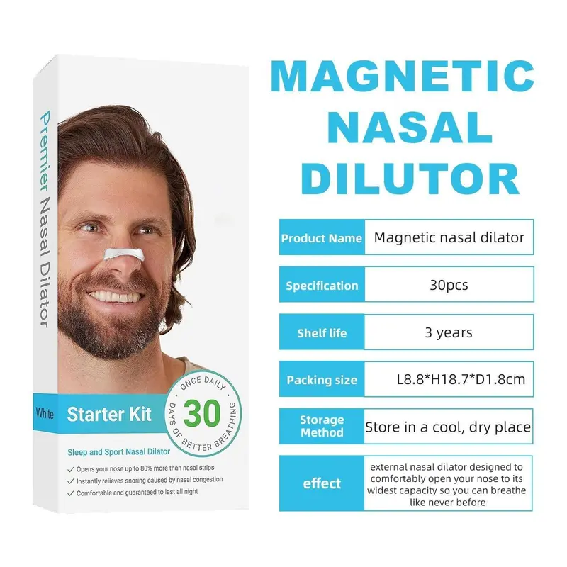 Magnetic Nasal Dilators for Nasal Breathing - Improve Sleep Quality and Reduce Snoring, 30pcs, Black Comfort Skincare Nose Strips Pack 1