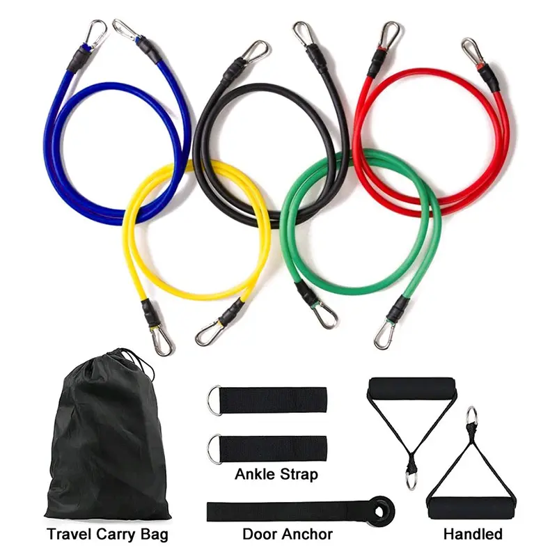 Portable Fitness Equipment 11pcs/Set Pull Rope with Ankle Strap, Chest Expander and Elastic Exercise Band 5