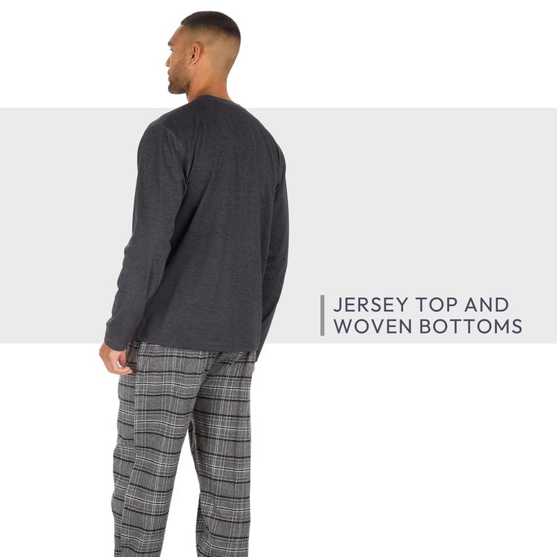 Mens Long Pyjamas Crew Neck Cuffed Bottoms 2 Piece Pyjama for Him Checked Pyjama Set Nightwear Twoise Pajamas Men Warm S M L XL XXL 2 XL Pajama Set PJs Menswear Loungewear Homewear Long Sleeved Jersey Top Woven Checked Long Pants polar express night sleep 6