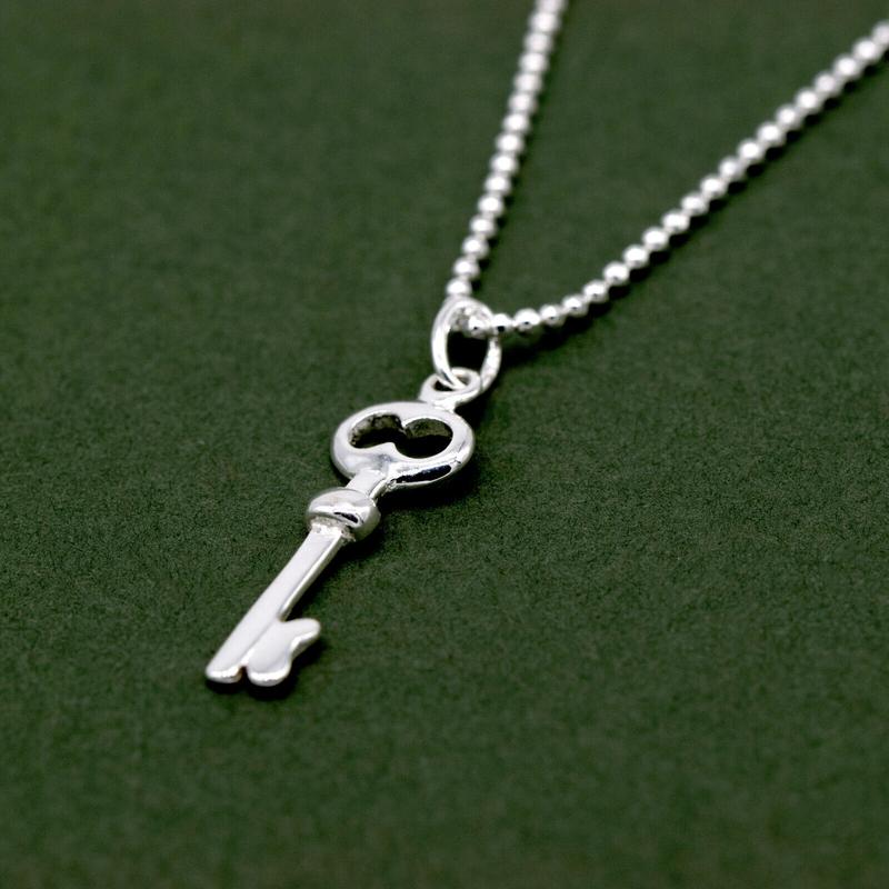 Genuine 925 Sterling Silver Key Pendant Necklace Ball Bead Chain 14"-24" 3