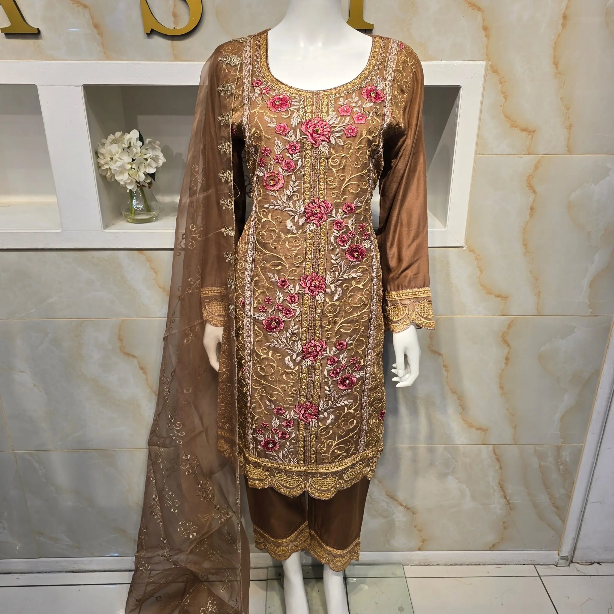3pc casual wear organza suit