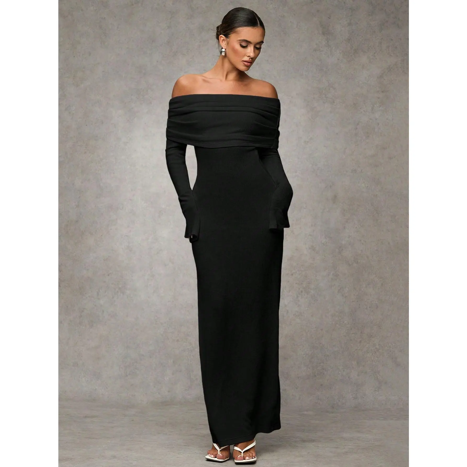 BAE women elegant white off-shoulder fitted long fall dress, elegant women dresses, fall wedding guest dress Fabric Formal