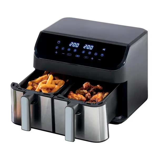 Daewoo Digital Double Drawer Air Fryer with Sync Function, Use Less Oil for Healthier Baking, Roasting and Grilling, 8 pre-set cooking Programs, 9 Liters, Family Sized, Black 0