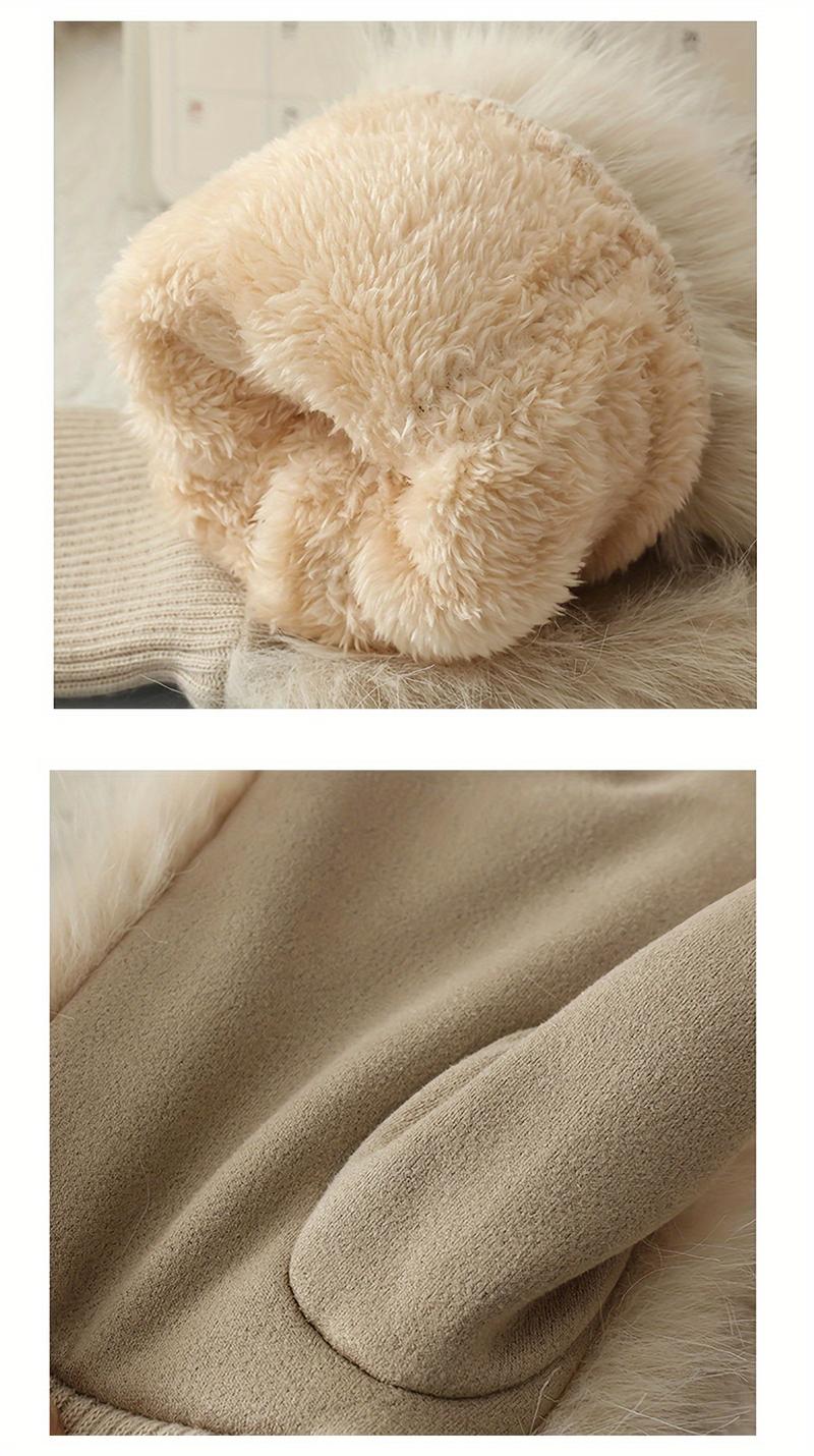Product Introduction of Women'S Winter Thermal Knitted Mittens - Cozy Polyester Fur-Lined Gloves for Outdoor Use, Non-Stretch Warm Gloves for Cycling, Hand Washable 3