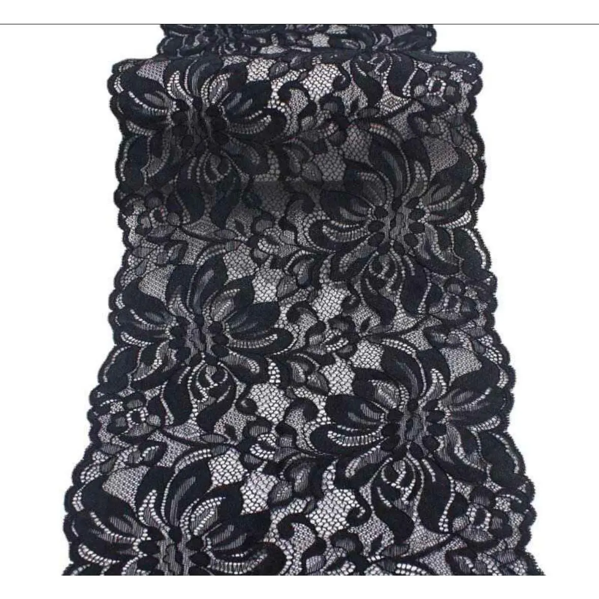 FS1143 Black Floral Stretch Lace Trim