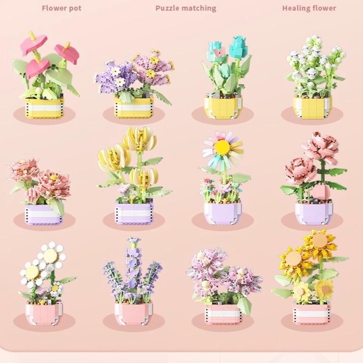 Plant building toys 1 set random plant building toys, flower building bricks,creative flower pot design desktop brick 2
