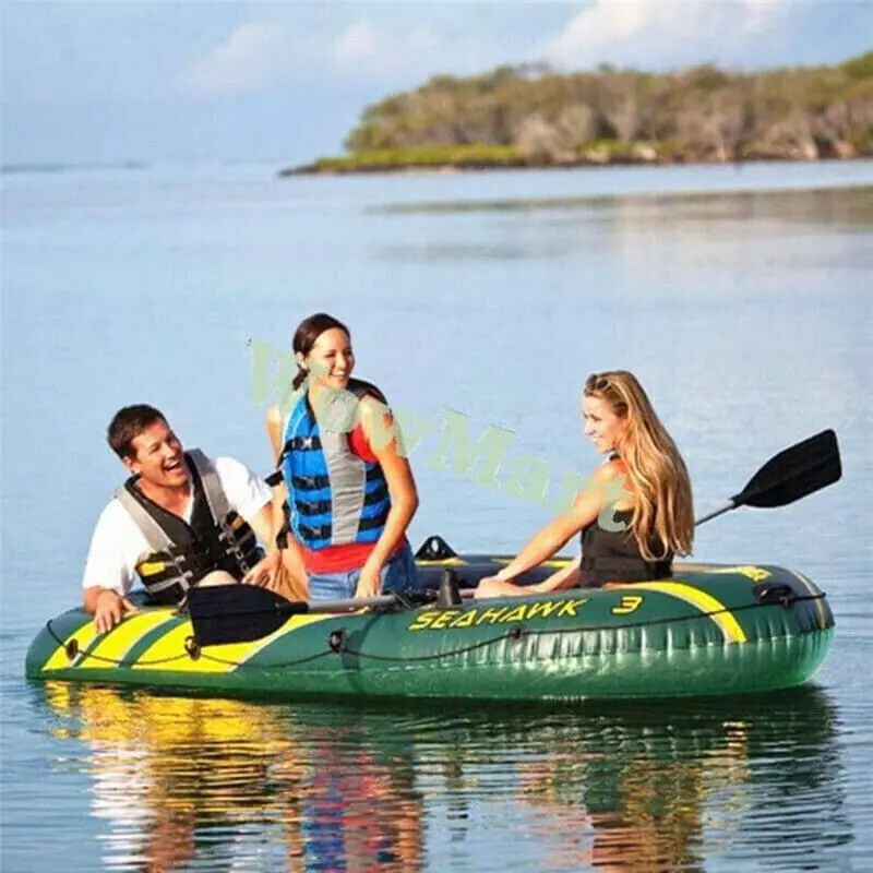 Water Sports + Seahawk 3 Inflatable Dinghy man Boat with Oars Air Pump, Green, 295 x 137 43 cm UK 5