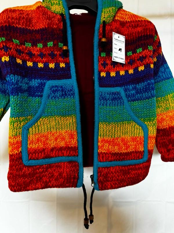 Product Introduction of Kids Handmade Wool Rainbow Jacket with Fleece Lining, Zip-up, and Hoodie 9