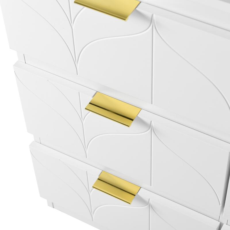 Product Introduction of Dressing Table with Side Table, Bedroom Dressing Tables, Office Table with 6 Drawers, Gold-Plated Handles, Rotating Table Top (180°), Floral Pattern, Shock-Resistant Rounded Corners, White (Without Mirror and Stool) 27