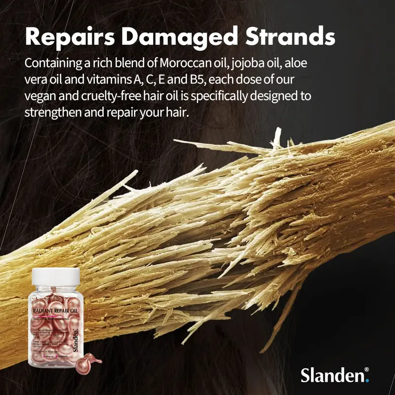 Slanden Radiant Repair Hair Oil Capsules,Intense Hydration And Frizz Control,Moroccan, Jojoba, Aloe Vera Oils & Vitamins For Strengthening, Repairing All Hair Types 50 Capsules 3