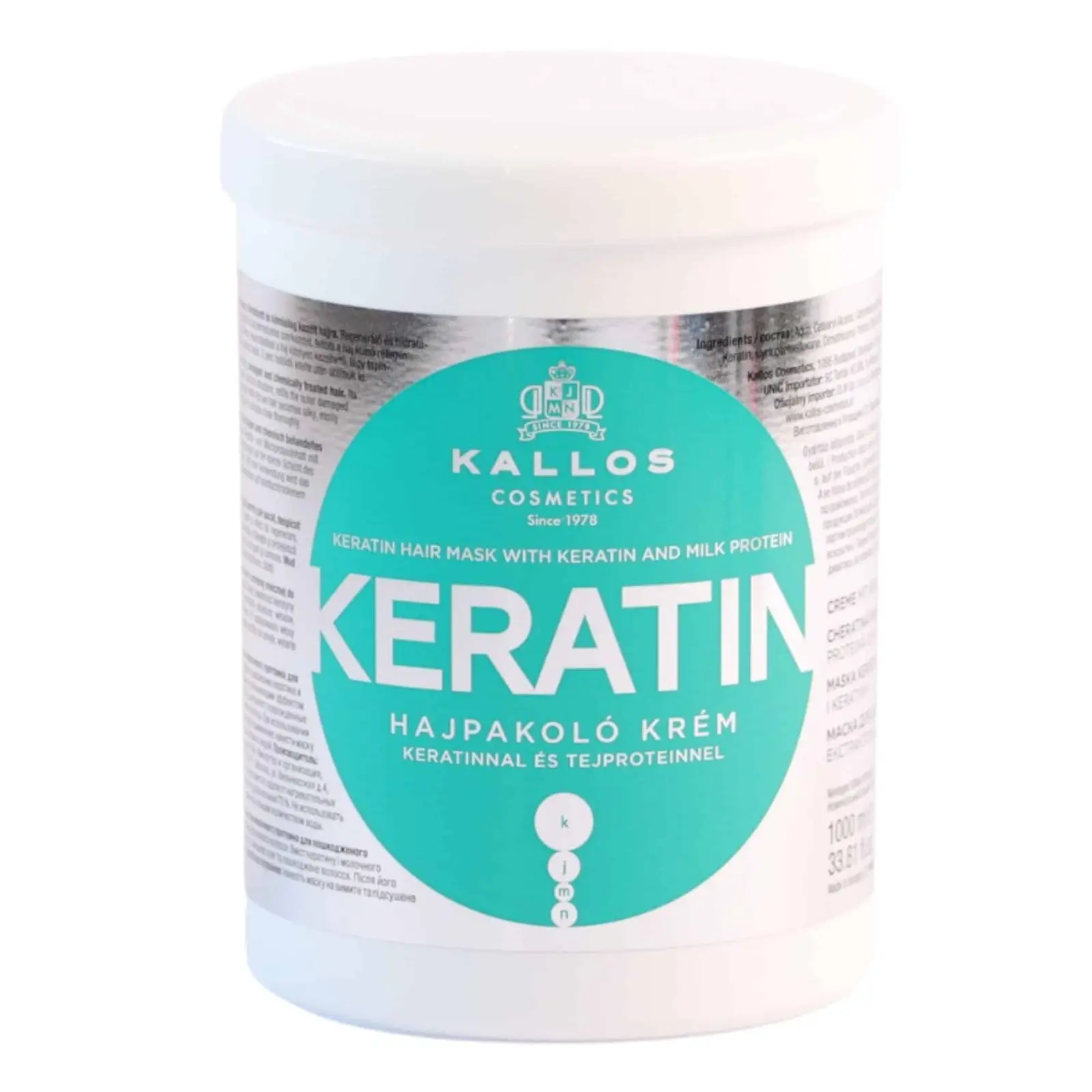 Kallos Keratin Hair Mask with Keratin and Milk Protein for Dry Damaged Hair 1000ml