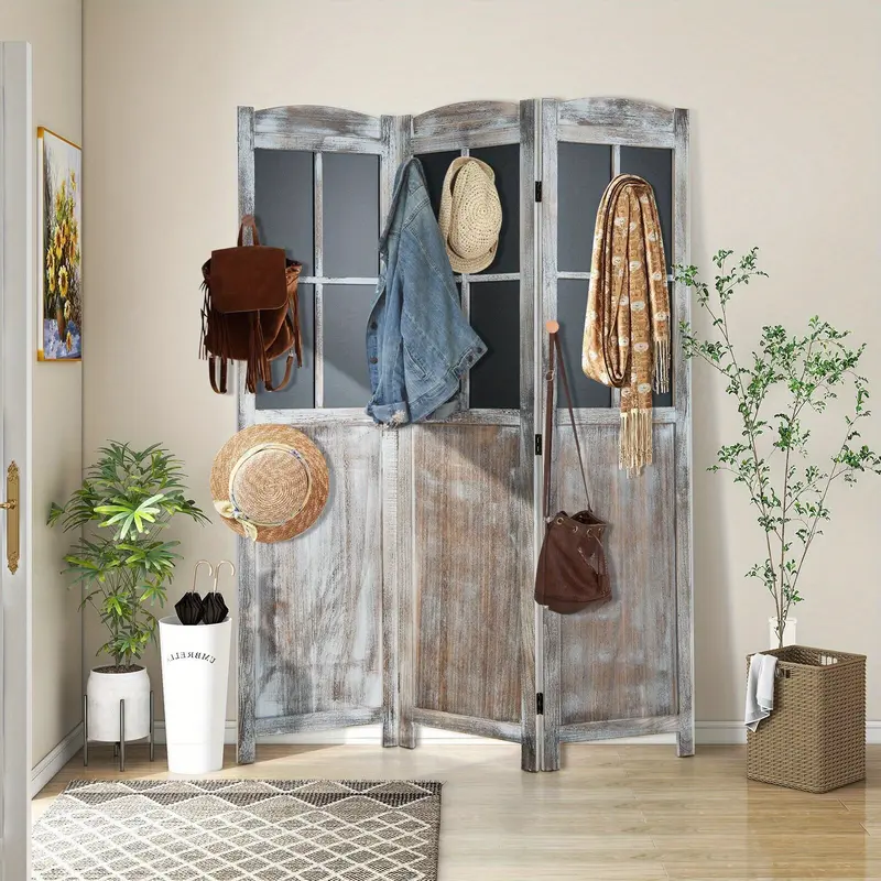 GOFLAME 3-Panel Folding Room Divider 136 x 178cm Wooden Retro Decorative Wall Divider 4