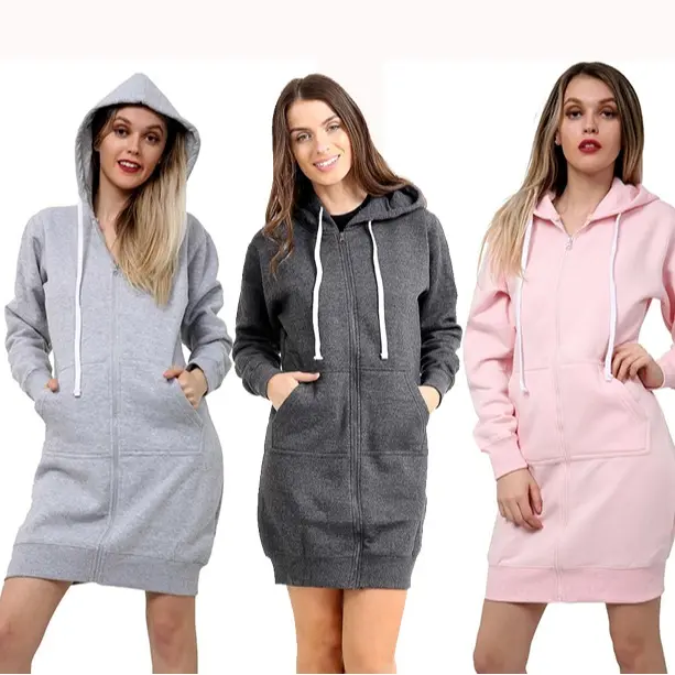WOMAN LADIES LONG HOODED HOODIE ZIPUP FLEECE JUMPER Casual WEAR Comfort Womenswear