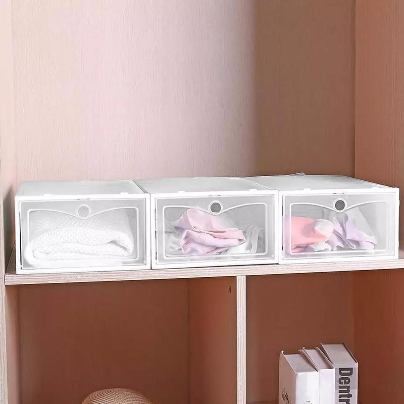 6X Plastic Shoe Storage Boxes Drawer Stackable Foldable Organizer Clear Durable 7