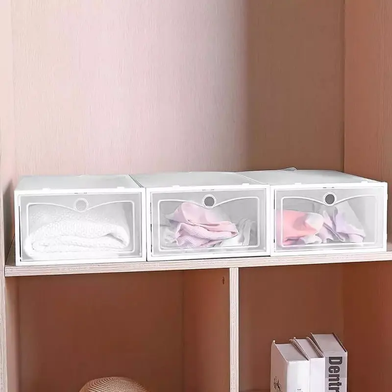 6X Plastic Shoe Storage Boxes Drawer Stackable Foldable Organizer Clear Durable 7
