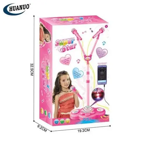 Toy Microphone 2 Karaoke Big singing music set - Height Adjustable - Sound Output and Lights - Clear Sound Christmas gift 7