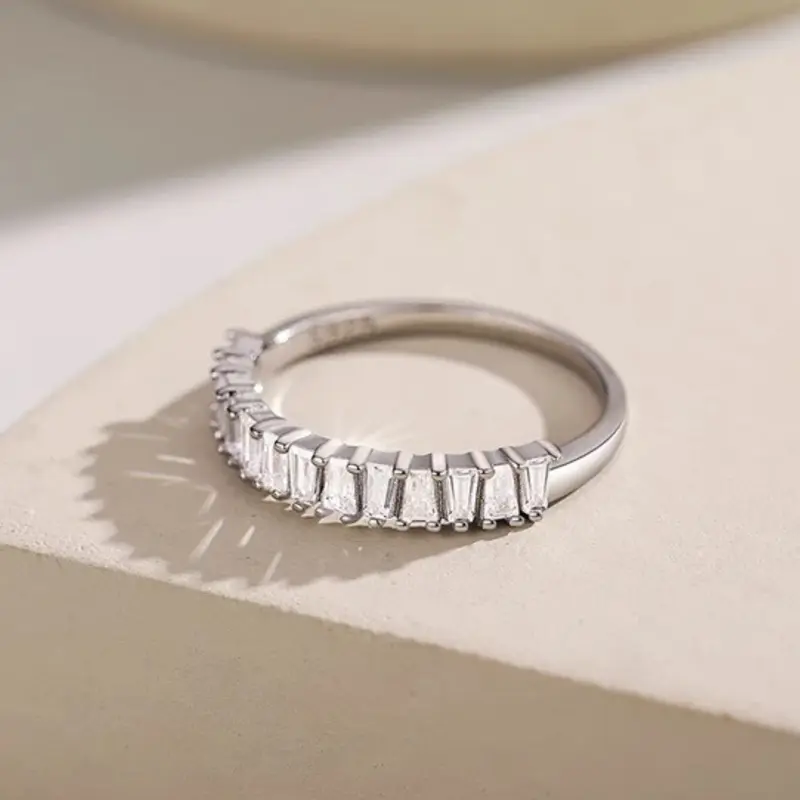 Silver Plated Baguette Cut Half Eternity Ring Fashion Accessories For Women Jewellery For Birthday Gift 1
