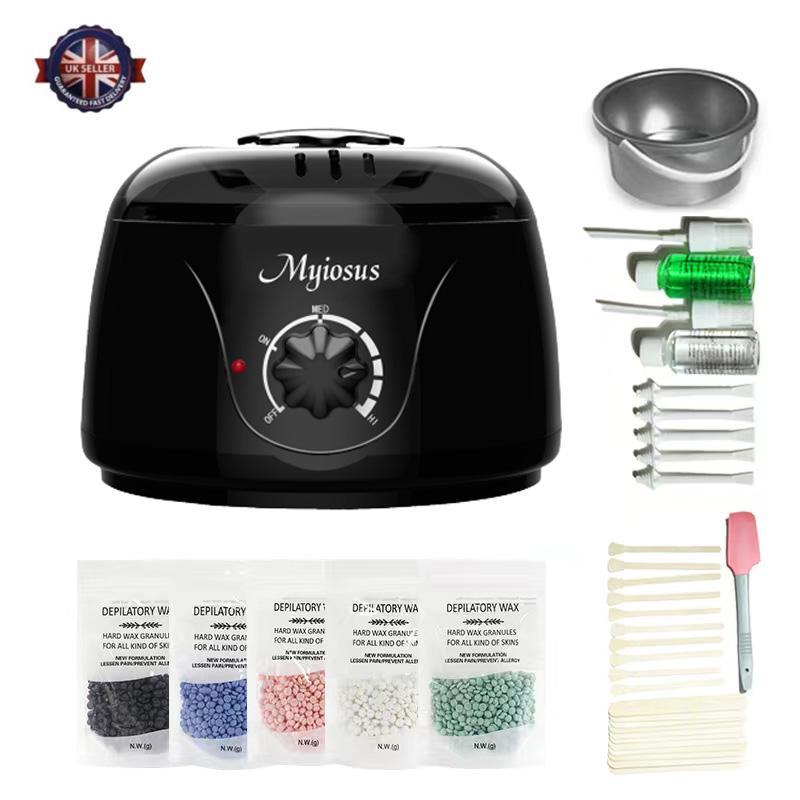 Waxing Set, Wax WarmHairremovalset, 500g hard waxbeads, 2treatedwaxes and 25applicator sticksforface, arms, legsand whole bodyhairremoval BodyCare Clear 7