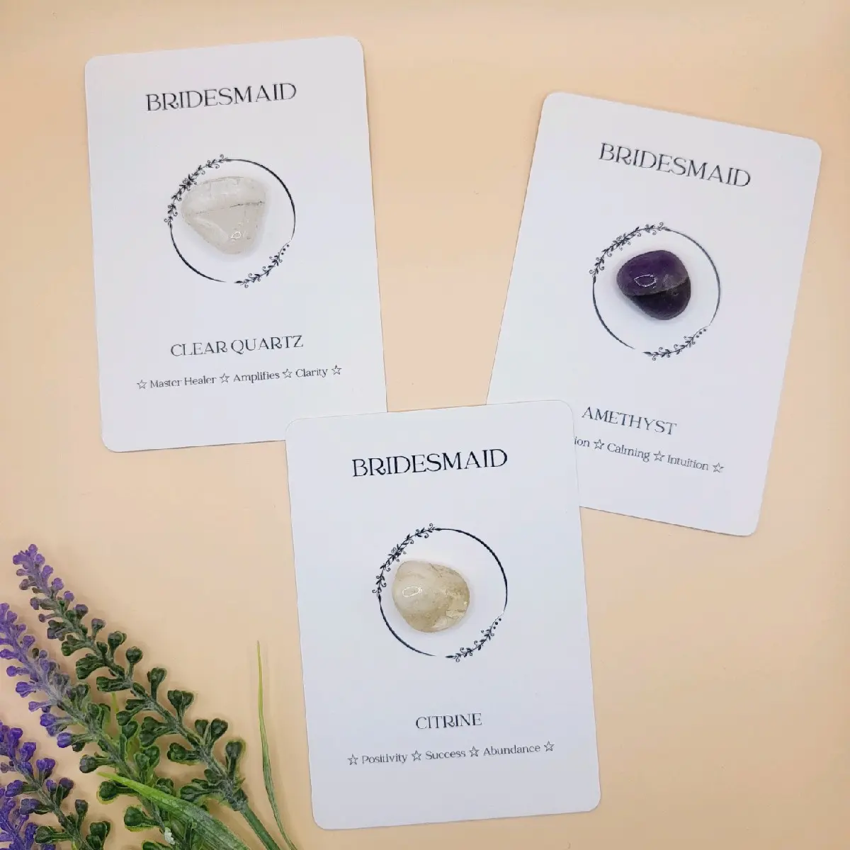 Bridesmaid Crystal Gift On Card - Genuine Stones Thoughtful Thank You Wedding Gift