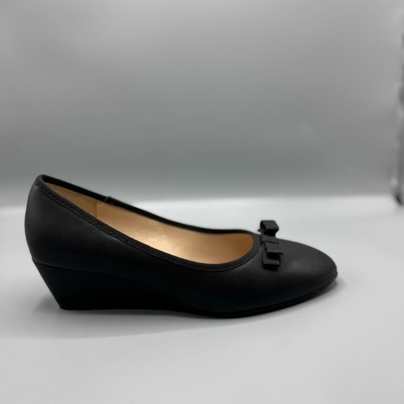 Ladies Wedge Black Brown Bow Tie PU Soft Lightweight Cushioned Winter Woman Shoes 2
