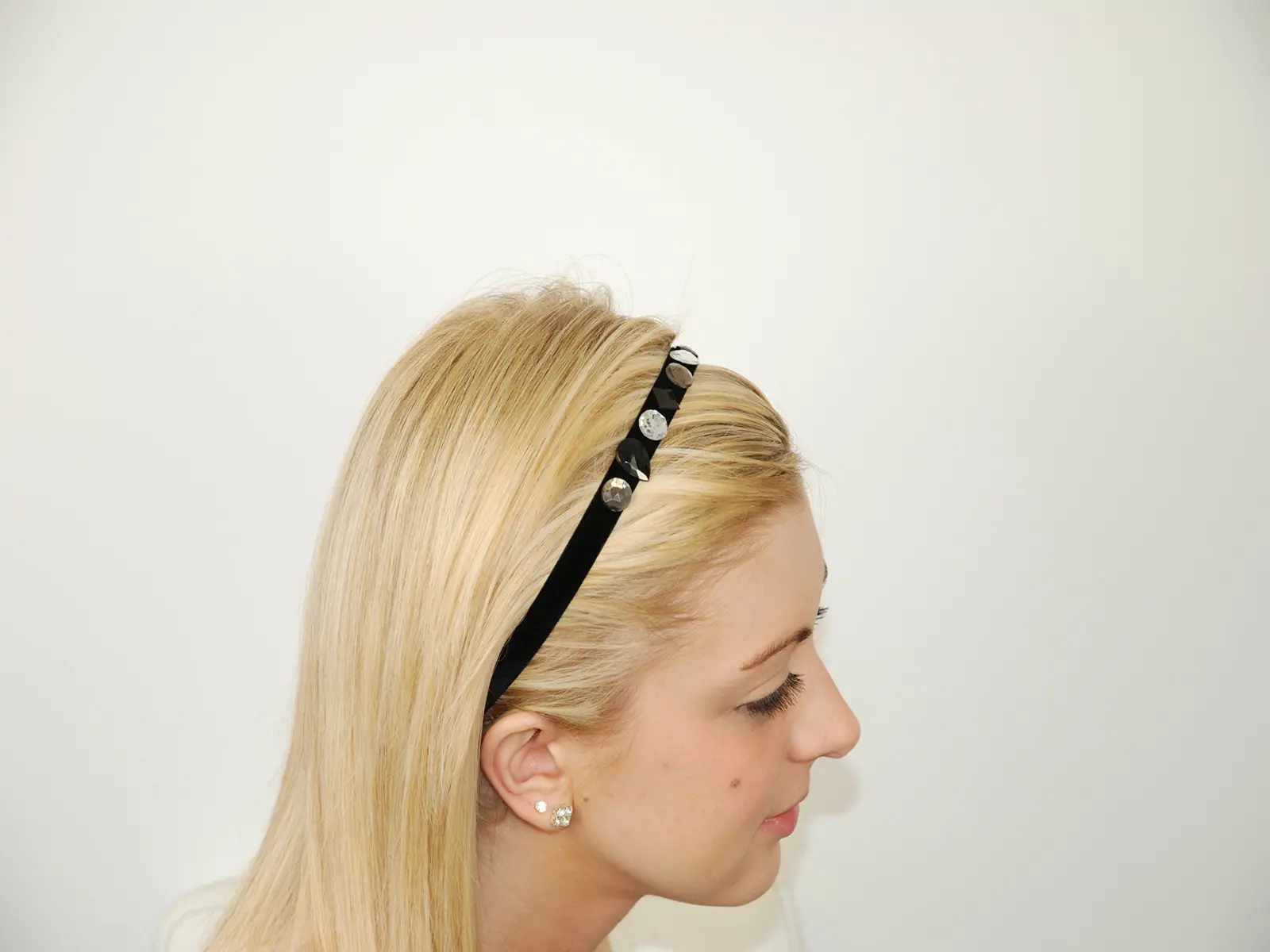 Velvet Hairband with Crystal Stones Elasticated Back