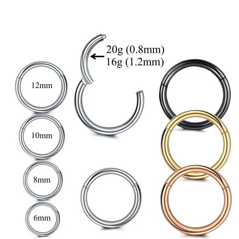Premium Surgical Steel Clicker Nose Ring | Hinged Segment Hoop for Septum, Cartilage, Helix, Lobe & Lip Piercings | Available in Silver, Gold, Rose Gold & Black | 20G, 18G, 16G | Sizes: 6mm, 8mm, 10mm, 12mm | Hypoallergenic, Stylish & Easy to Wear Unisex