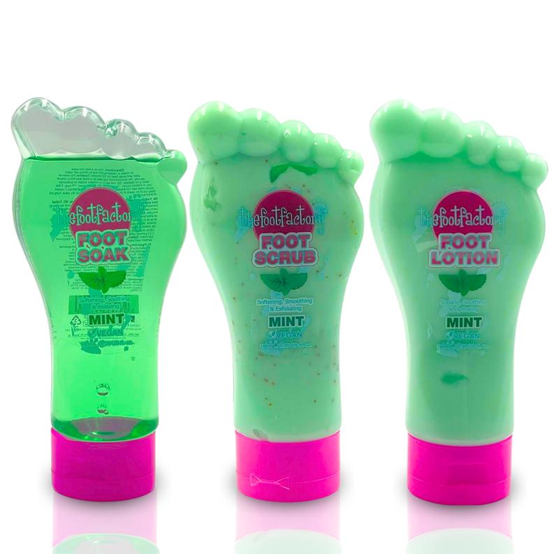 The Foot Factory Hydrating Soothing Soak Foot Scrub Nourishing Lotion Mint Set for Softer Moisturized Nails and Smoother Silky Feet - Moisturiser and Exfoliator Exfoliant Foot Scrub Moisture Moisturizing Hydrate 0