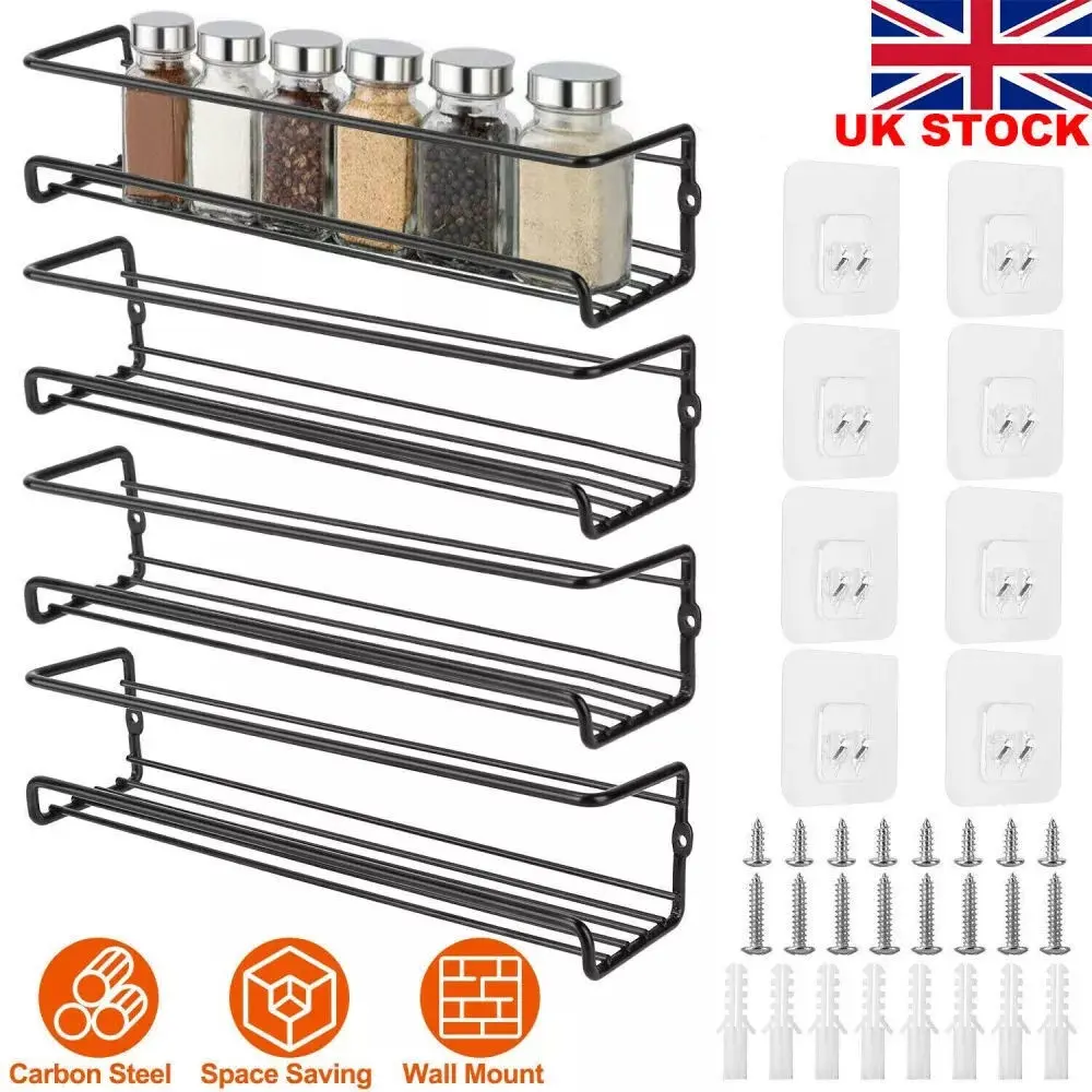 2/4Pcs Spice Jar Rack Kitchen Cupboard Door Wall Storage Organiser Herb Cabinet Canister