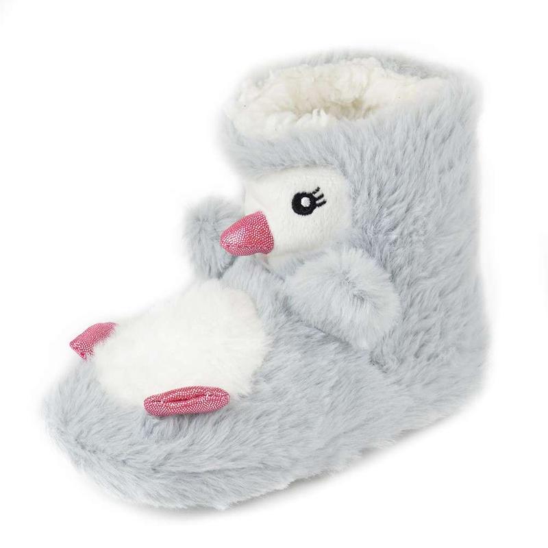 Girls Penguin Design Novelty Faux Fur Plush Boot Slippers 7
