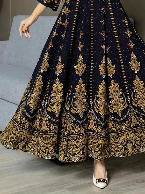 ONE SIZE 3/4 Sleeve Maxi Dress - Elegant Floral V-Neck, Flowy Swing Design - Perfect for Spring Vacations & Summer, Women's Fashion, Pakistani dress, Indian dress, Bangladesh dress, Afghanistan dress, Asian dress, Middle East Dress, Party dress, gift 4
