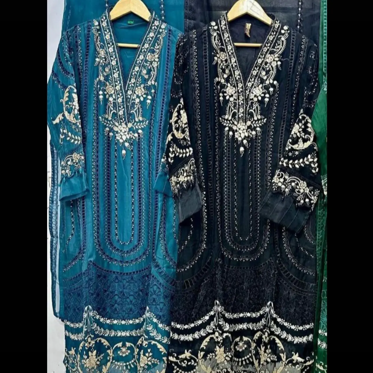 Beautiful Party Wear Chiffon Fabric Embroidered 3pc Suit With Soft Net Embroidered Dupatta & Plain Plazoo