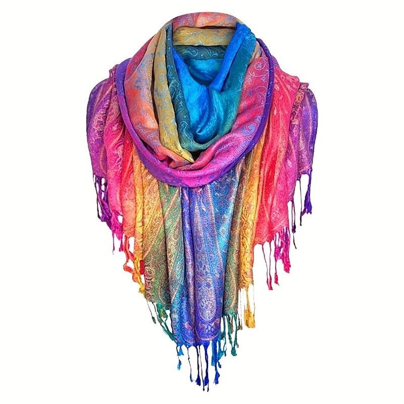 Product Introduction of Women's Elegant Paisley Jacquard Scarf, Colorful Fringe Shawl, Versatile Inelastic Wrap For Travel, Photography, Mardi Gras 2