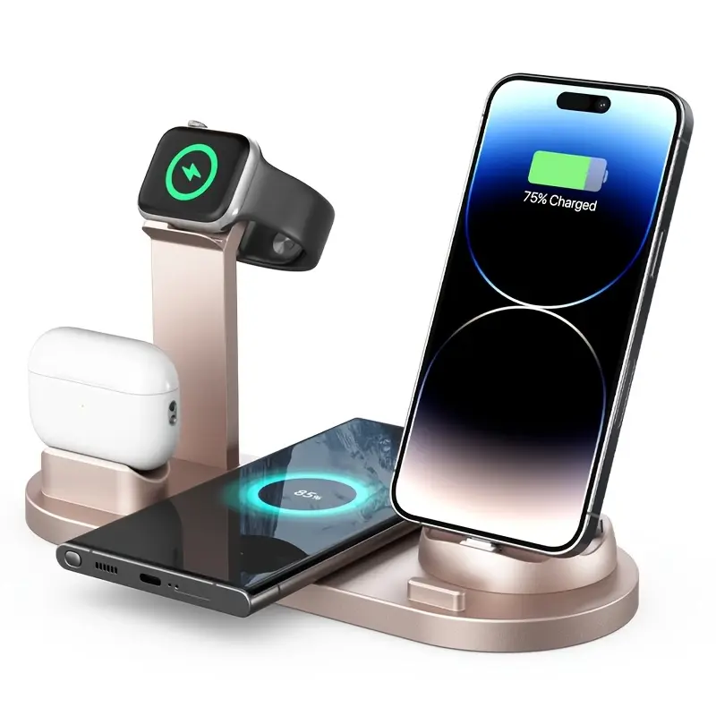 6 In 1 Wireless Charger, 15W Fast Charging, Wireless Charging Station, Wireless Charging For IPhone 16/15/14/13/12/11/XR/X/8/Samsung Series/Android Series, Earphones For AirPods Pro4/3/2/1 Series, Watches For IPhone Watch Ultra/SE/10/9/8/7/6/5/4/3/2 Serie 8
