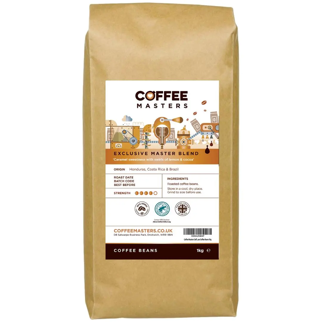 Coffee Masters Coffee Beans 1kg Exclusive Master Blend - 100% Arabica Coffee Beans - Medium Dark Roasted Whole Coffee Beans Ideal for Espresso Coffee Machines