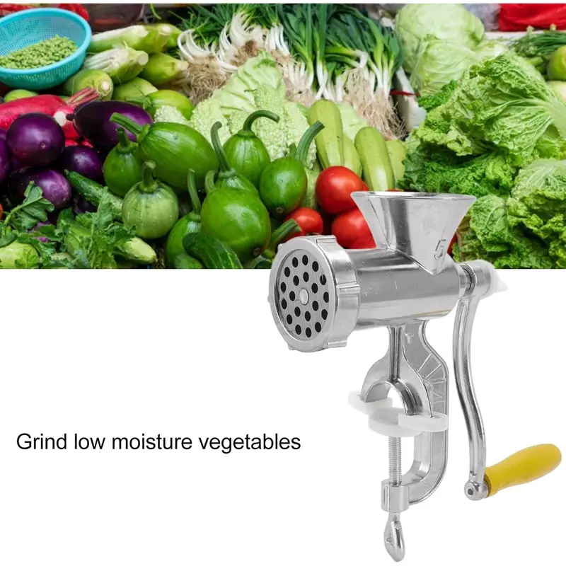 Small Meat Grinder Manual Meat Stuffer Sausage Maker Aluminum Alloy Composite Wood Incisive Blade Silver Meat Filling Kitchen Machine for Meat Sausage Cookies Easy to Clean 3