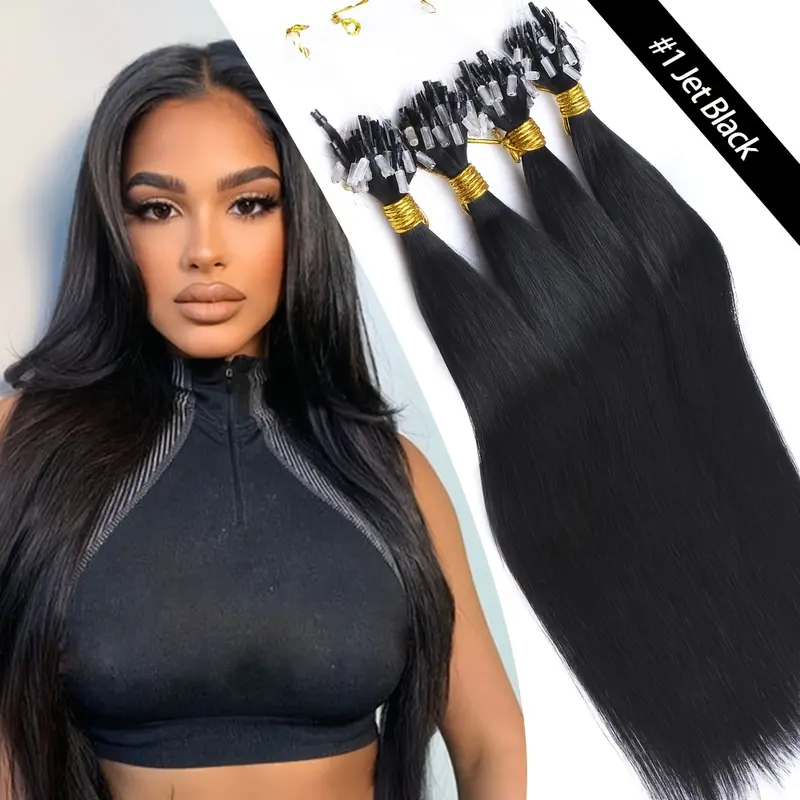 50 Strands Invisible Micro Nano Beads, 100% Human Hair Extensions - Thick Micro Ring Loop, 50g Pack, Versatile Lengths (40.64cm-60.96cm) for Fuller, Longer Hair 2