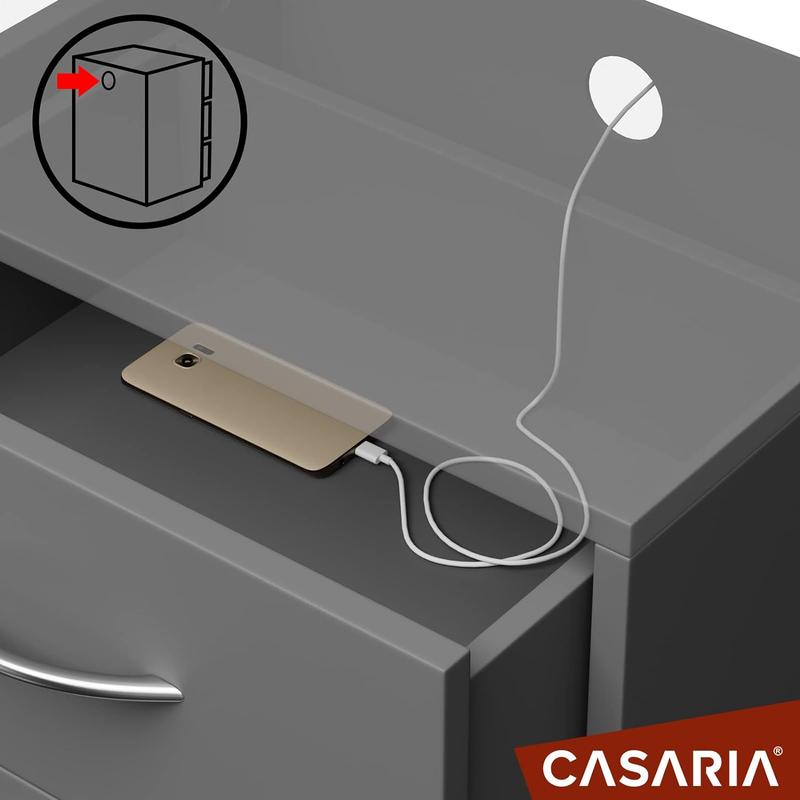 Product Introduction of 3-Drawer Bedside Table | With LED Lighting | Chest Of Drawers | 3 Drawers | Cable Routing Hole | Wall Mounting Option | Bedroom Nightstand | 54x39x28cm | Anthracite Grey 10