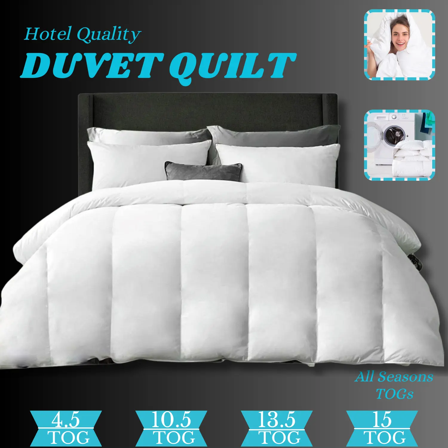 Duvet Quilt Bedding for a Winter Duvet Quilt, Heavyweight Coverless, Warm and Cozy, Hypoallergenic, with a hollow fiber outer layer made of Polypropylene Tog (4.5 10.5 13.5 15) for sizes Single, Double, King and Super King Perfect blankets for cold nights
