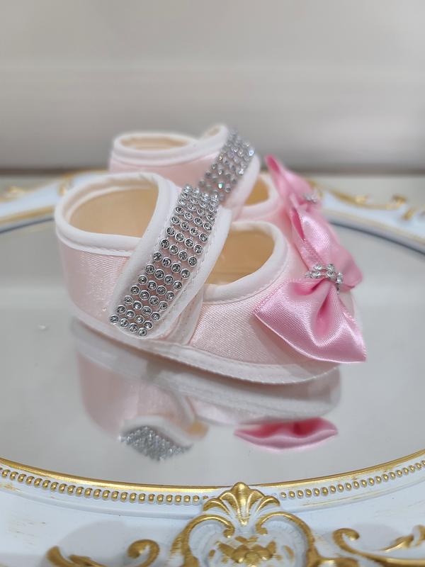 Newborn booties baby girl fancy shoes with bow and crystals 3